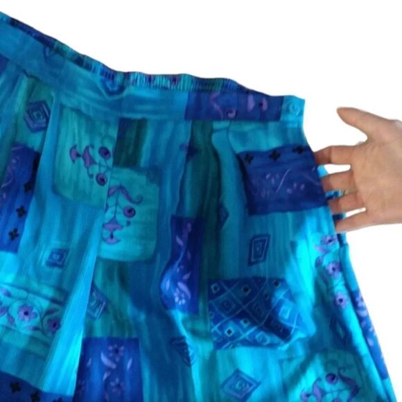 VTG 90s Turquoise Purple Printed Ultra High Rise Satin Mom Shorts Large - Picture 5 of 12
